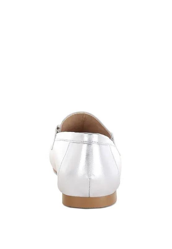 Estafa Horsebit & Studs Metallic Pleather Loafers for Women - Love Salve